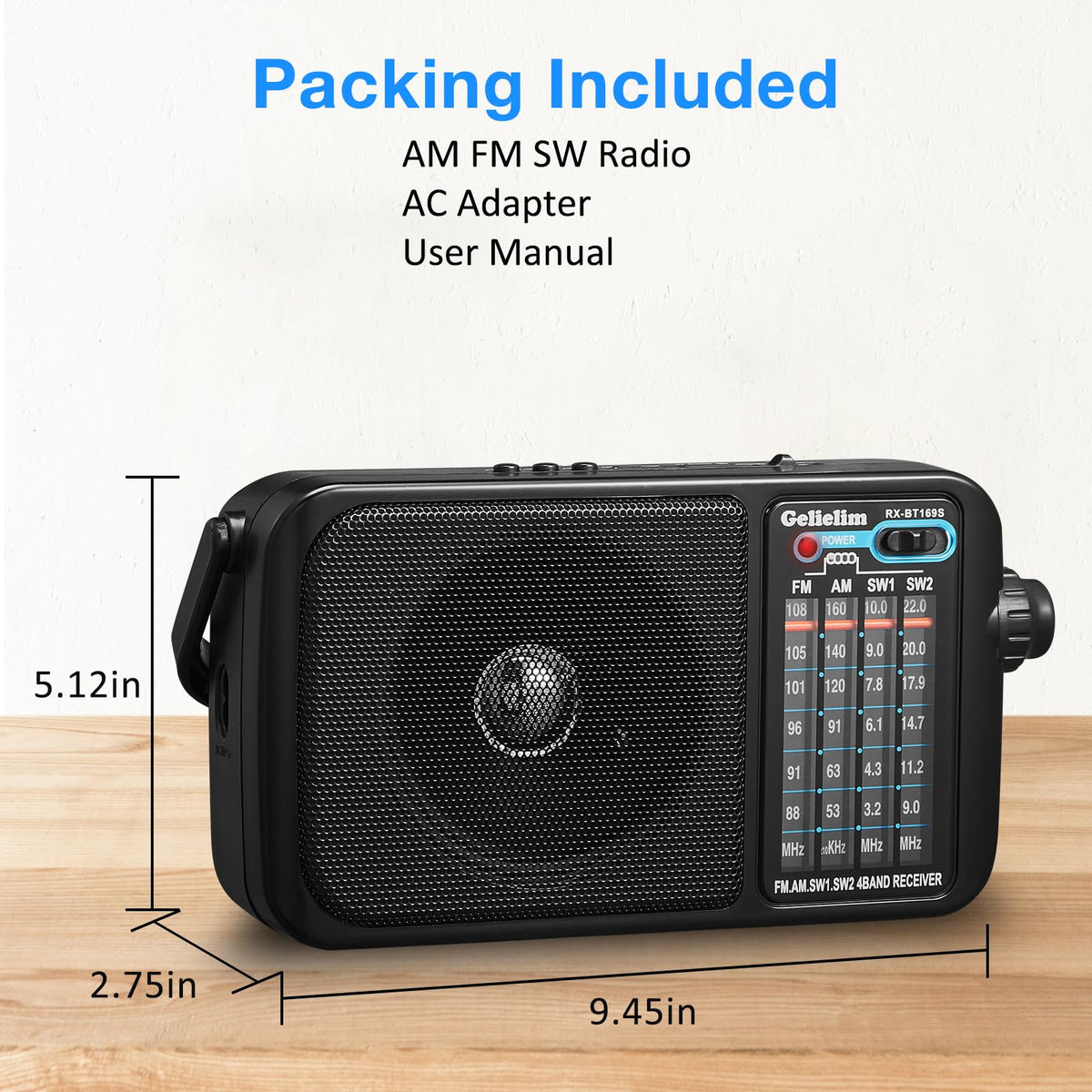 Gelielim AM FM radio includes power cord and manual.