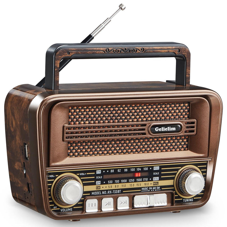 Gelielim portable radio front view, classic style for easy listening
