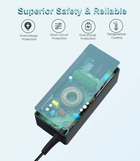 Package contents include power adapter, cord, and converter cable.