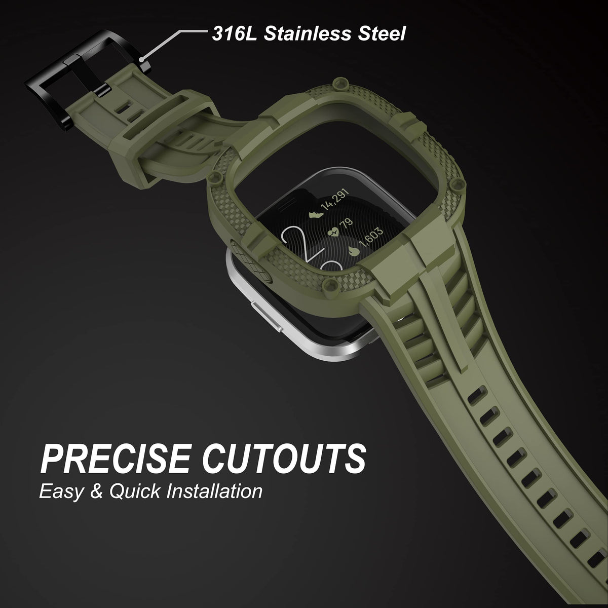 GELISHI soft TPU band in army green feels lightweight and skin-friendly.