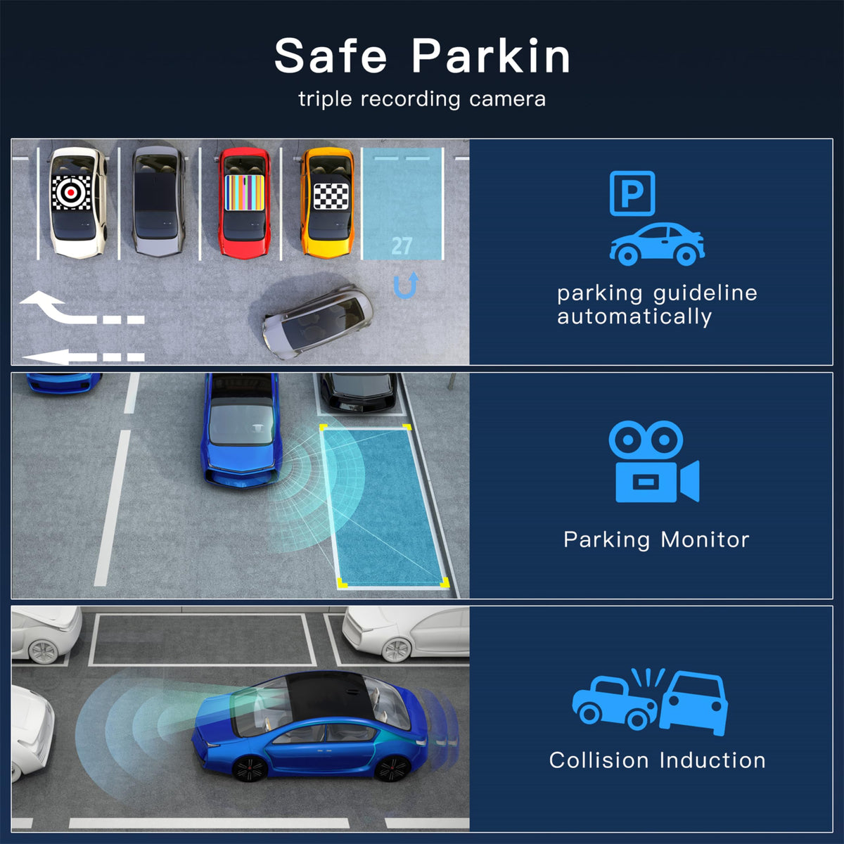 Gemek 24‑hour parking mode for around-the-clock surveillance near the car.