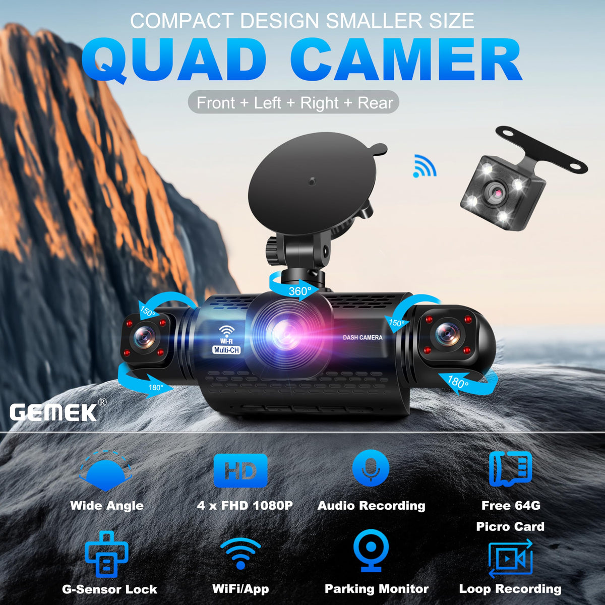 Gemek 2K front camera delivers crisp, detailed footage for clear evidence.