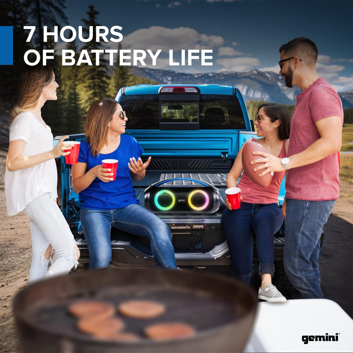 Gemini LED lights pulsing during music to enhance party atmosphere