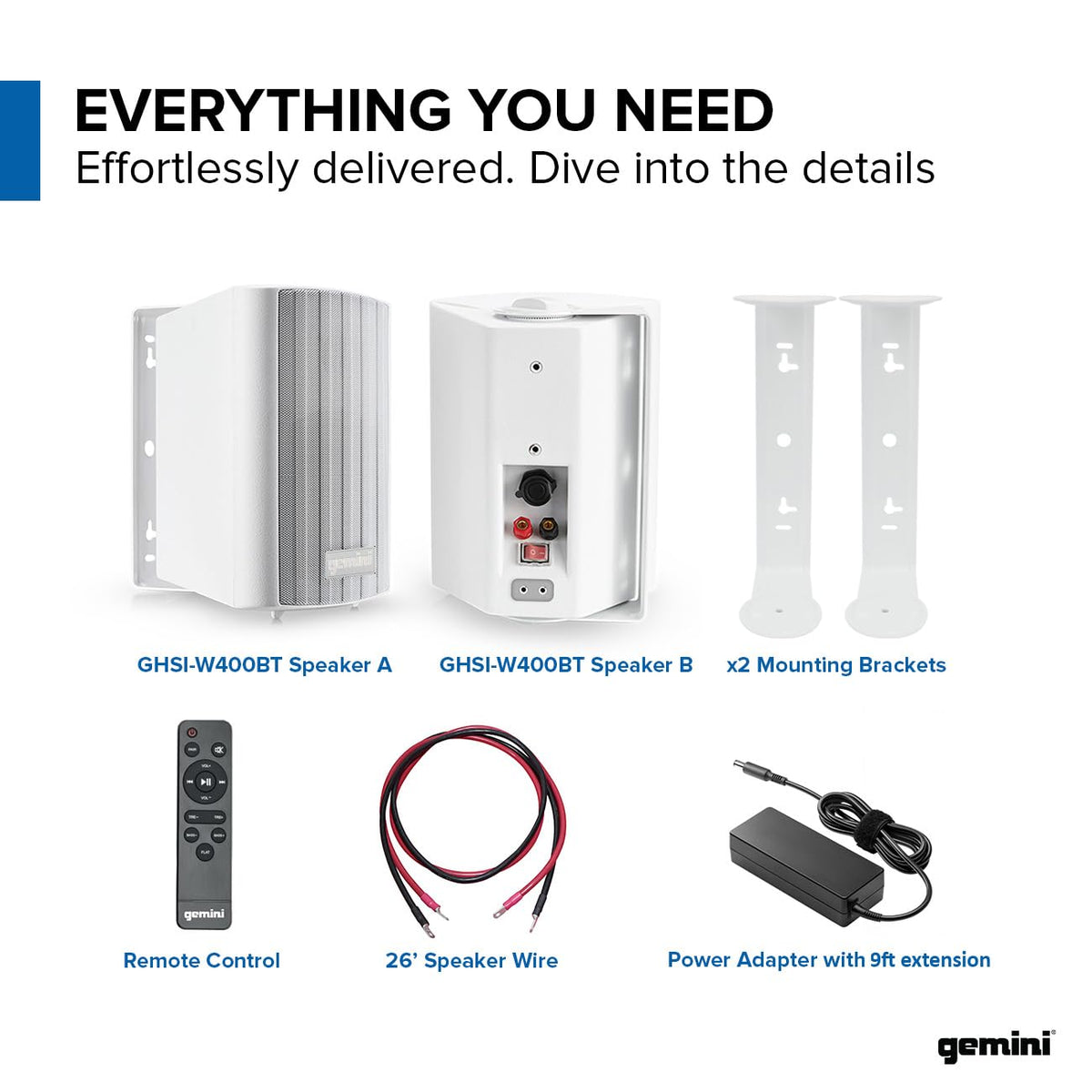 Bluetooth and AUX inputs enable flexible connections with Gemini Sound