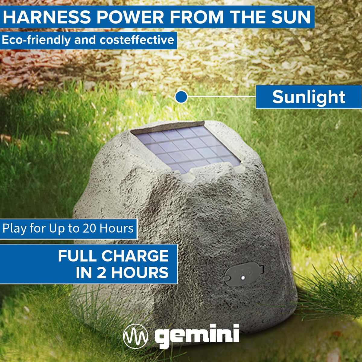 Gemini IPX5 weatherproof rock speakers handle rain for worry-free backyard listening