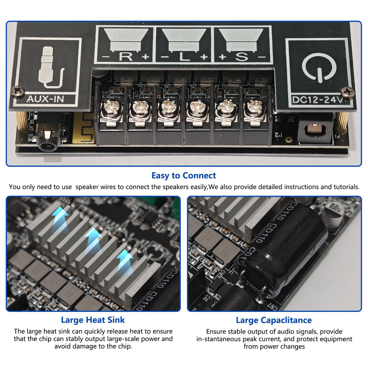 Generic 100W subwoofer output connection showcases bass potential for DIY builds.