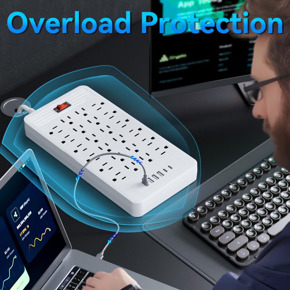Generic power strip with two USB-C ports for modern charging.