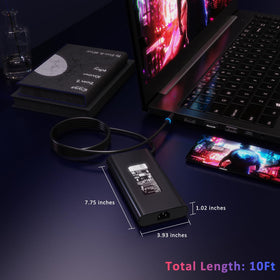 Generic 240W charger size comparison beside a smartphone to show compact scale and portability