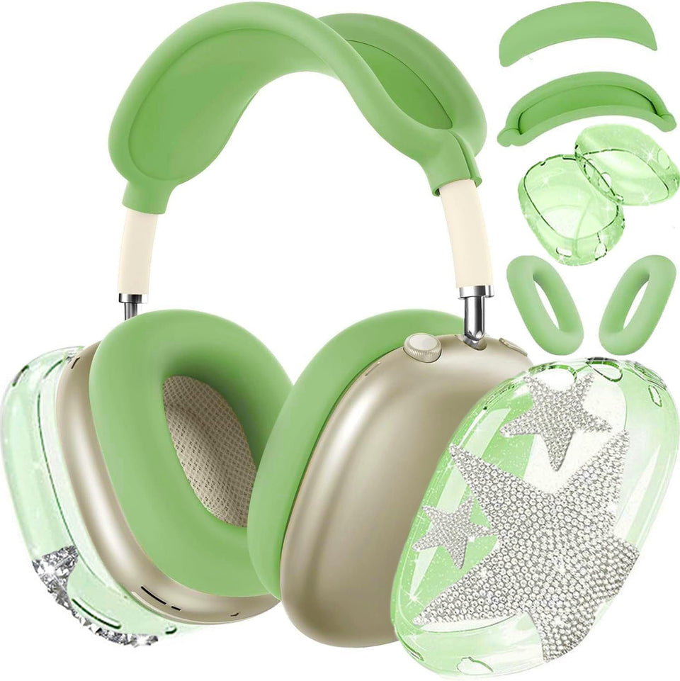Generic 4-in-1 AirPods Max ear cups cover with bling star protects against scratches.