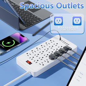 Generic power strip showing four USB ports for mobile devices.