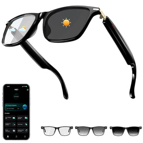 Generic AI Smart Glasses front view with real-time translation for travel and meetings