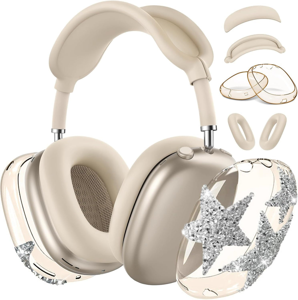 Generic AirPods Max beige star front view showing neat protection benefit
