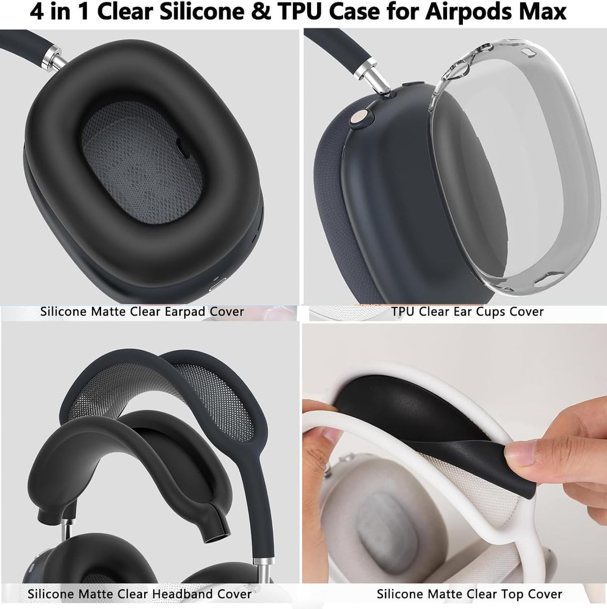 Generic brand AirPods Max installed on headphones showing full 4-in-1 coverage benefit