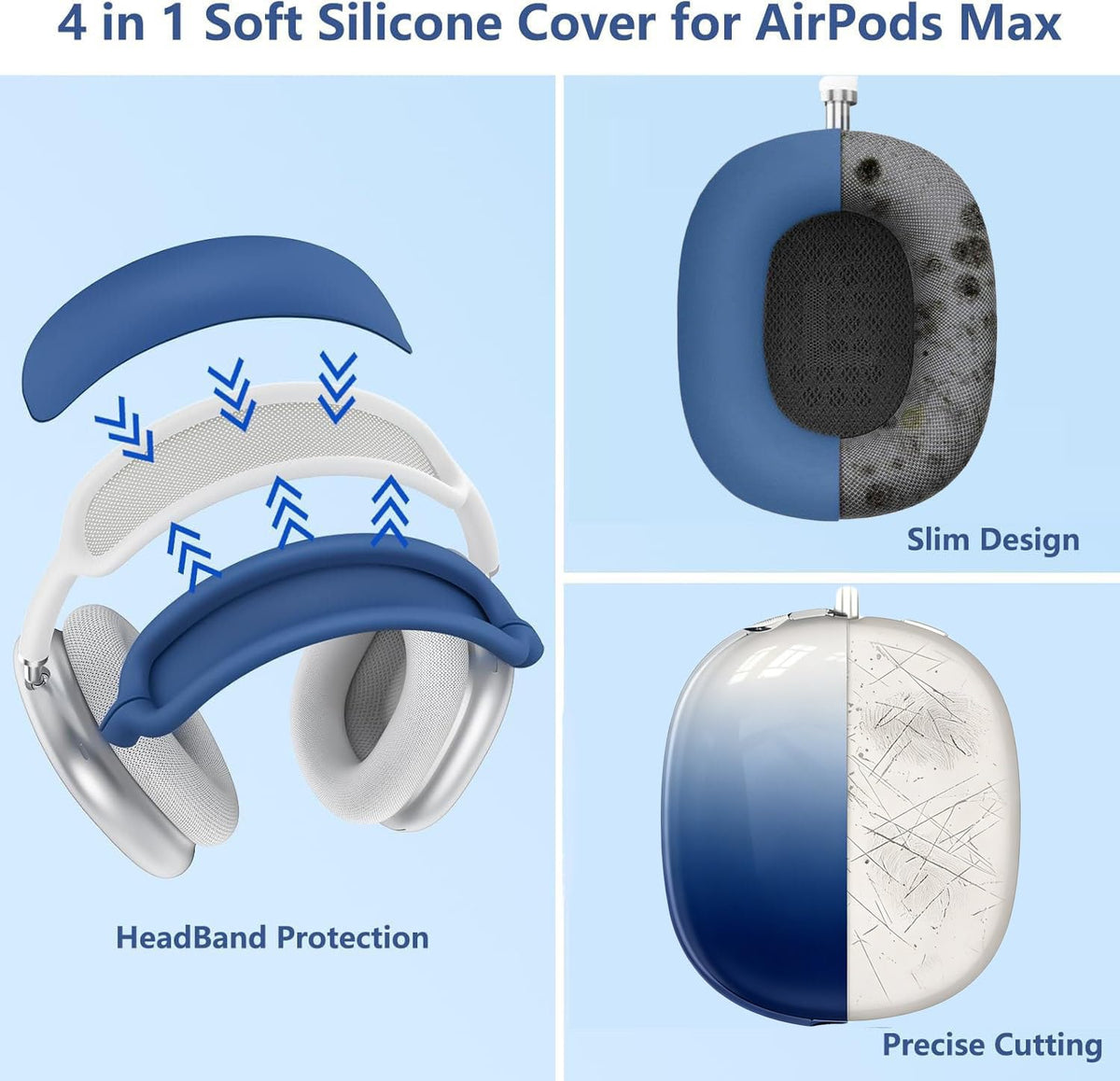 Generic AirPods Max silicone TPU material offers soft touch and durability.