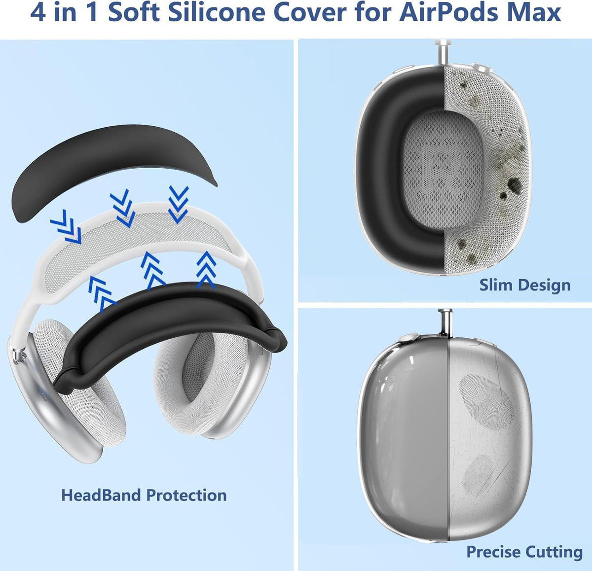 Generic brand AirPods Max size scale with ruler showing thin profile and low bulk benefit