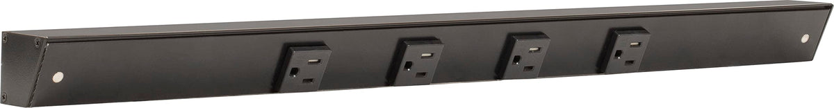 Generic APT angled power strip under-cabinet mount for easy outlet access.
