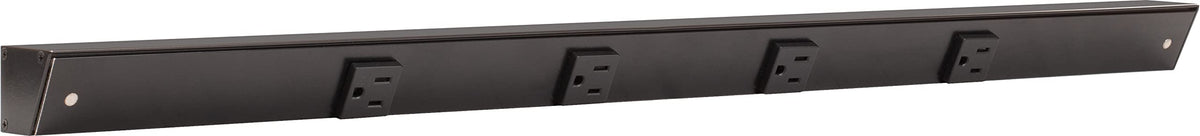 Generic APT angled power strip under-cabinet mount for convenient outlets.