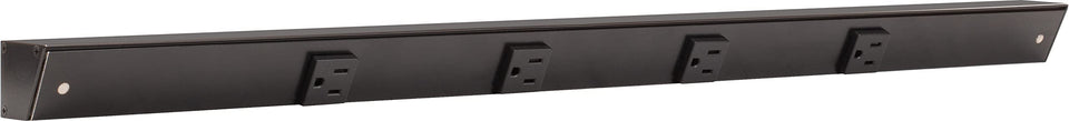 Generic APT angled power strip under-cabinet mount for convenient outlets.
