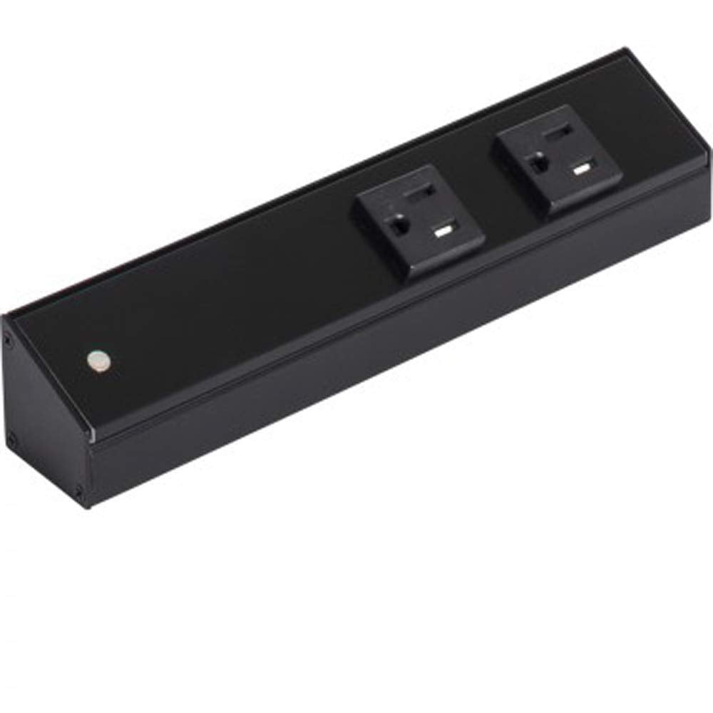 Generic APT black finish power strip blends with modern kitchens.