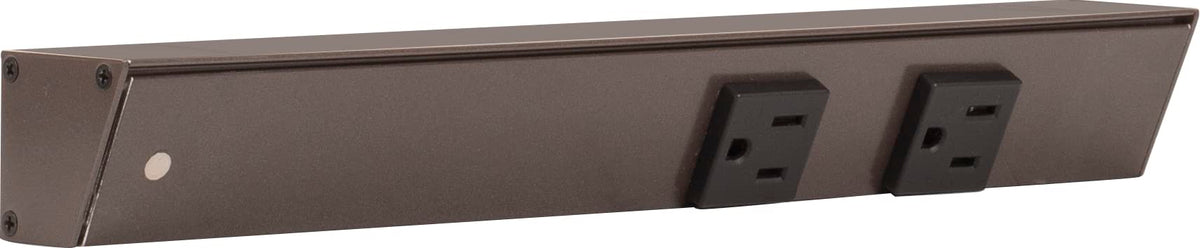 Generic APT angled power strip left 12-inch reach for under-cabinet access.