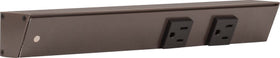 Generic APT angled power strip left 12-inch reach for under-cabinet access.