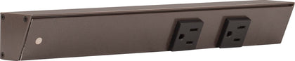 Generic APT angled power strip left 12-inch reach for under-cabinet access.