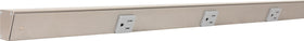 Generic APT under-cabinet angle power strip in satin nickel with hidden outlets for clean counters.