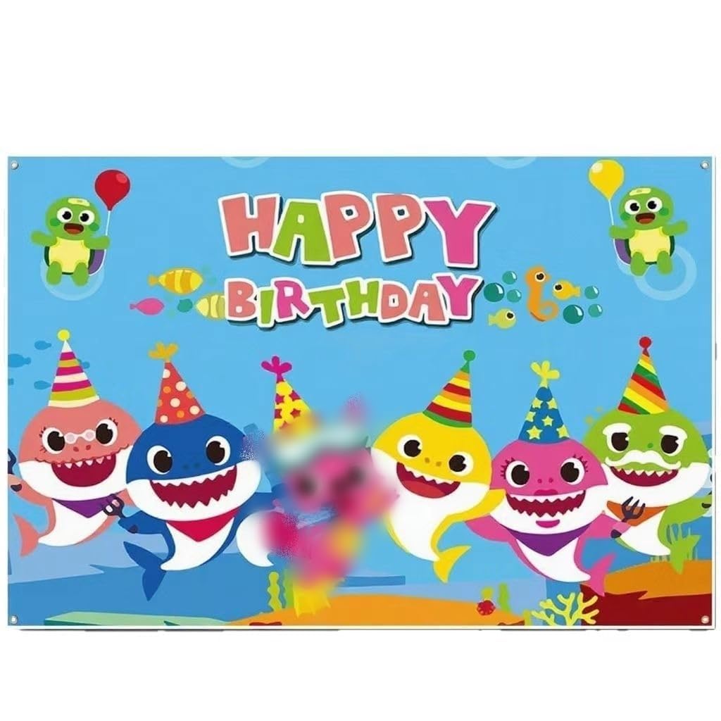 Generic baby shark background 71x47 inches for photo booths and dessert-table decor.