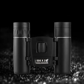 Generic binoculars in black finish with protective packable case.