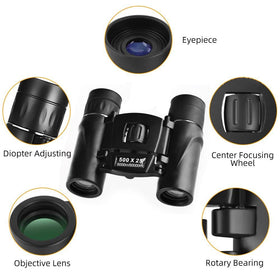 Generic binoculars showing night vision-friendly capability for dim lighting.