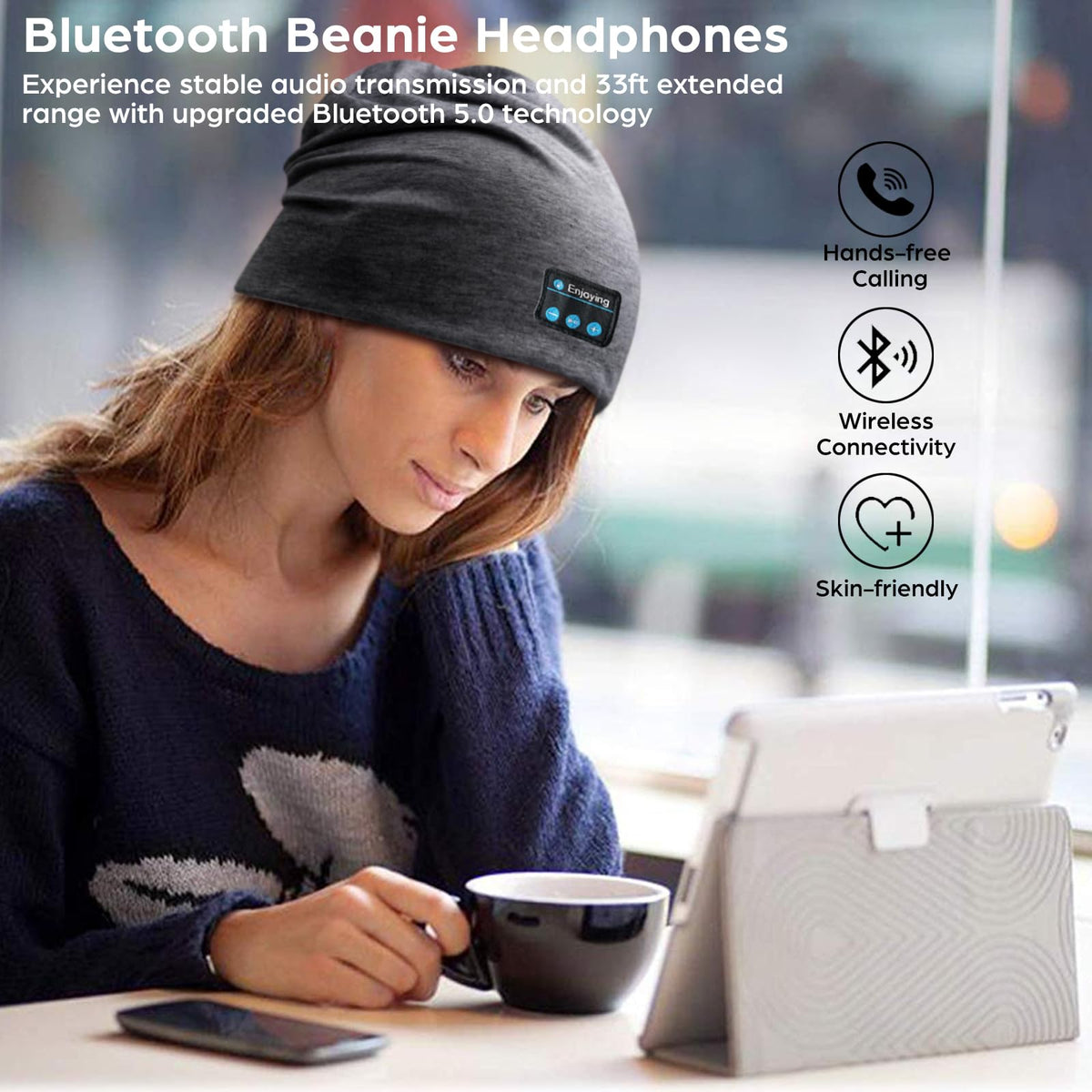 Generic beanie knit texture close-up highlighting breathable fabric comfort