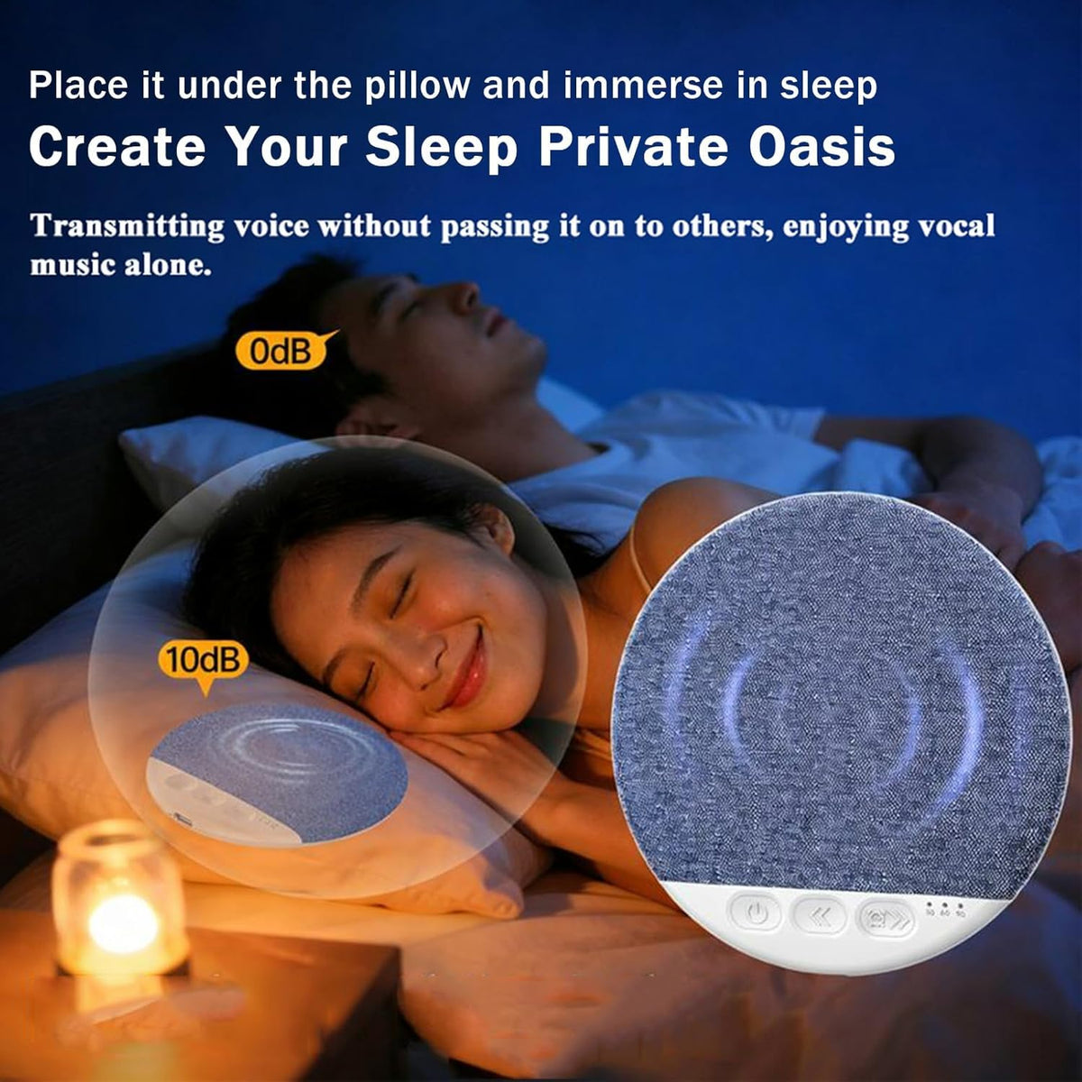 Generic bone-conduction sleep aid blue close-up showing comfortable, contact-free listening