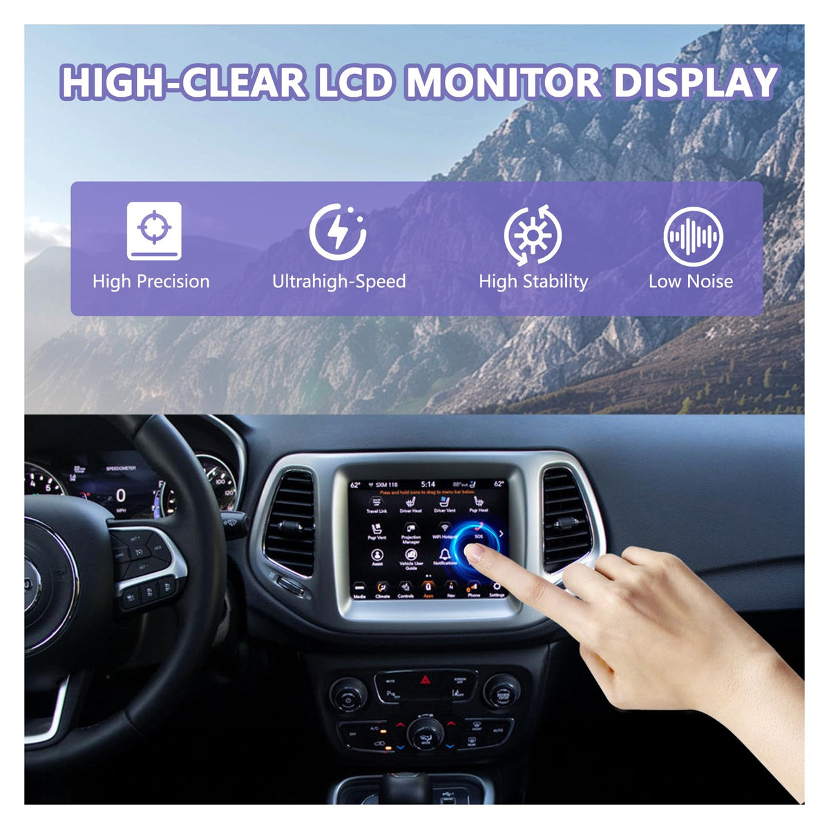 Bracke LCD monitor digitizer close-up on the replacement screen for Jeep Compass
