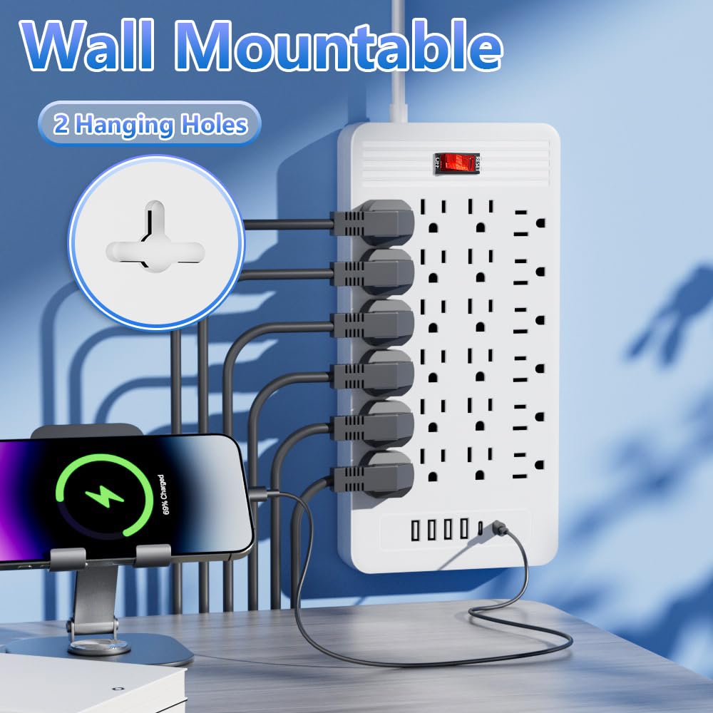 Generic built-in handle for easy portability of the power strip.