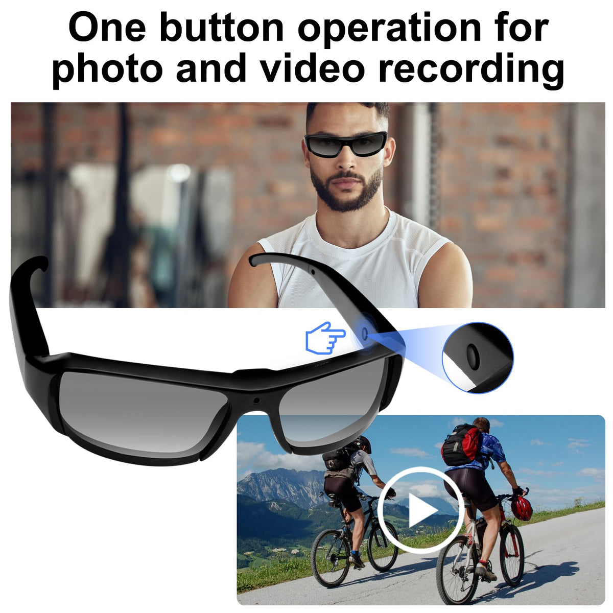 Generic Camera Glasses recording mode ready to document fast-moving activities