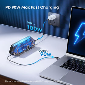 Generic dock Ethernet and USB closeup highlighting 1 Gbps wired network reliability