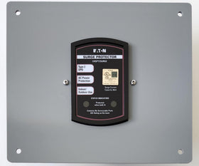 Generic flush mount plate for Eaton CHSPT2ULTRA in acrylic gray keeps surge device flush to wall.