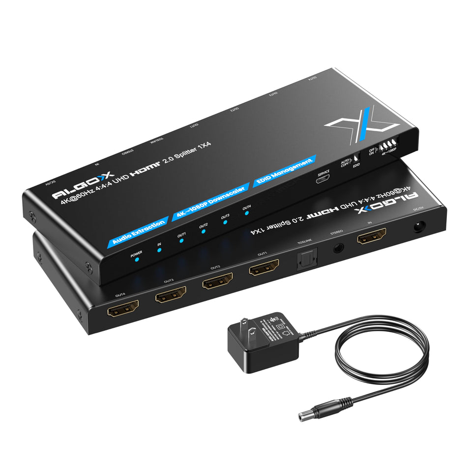 Generic front panel view showing HDMI outputs and status LEDs, clear monitoring benefit