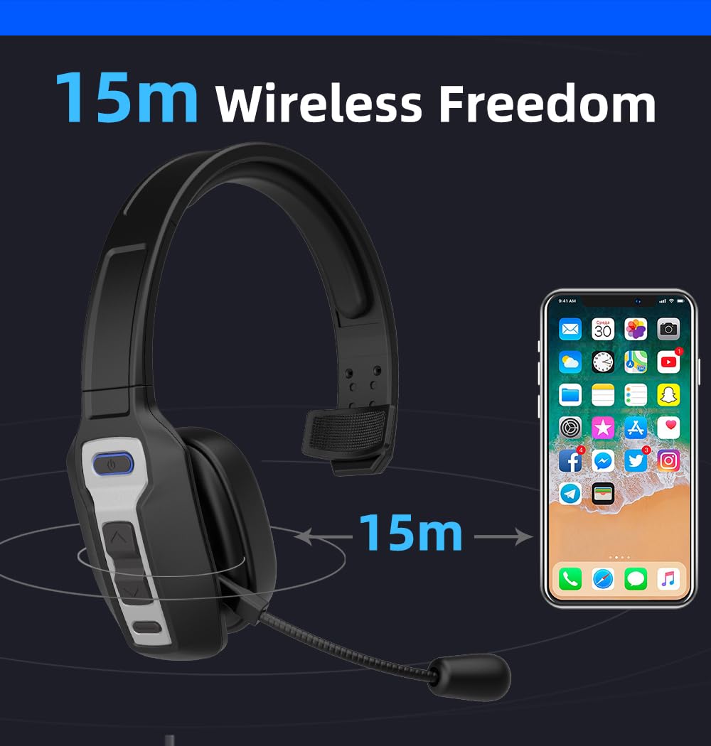 Generic headset worn in car showing hands-free safer driving benefit