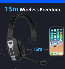 Generic headset worn in car showing hands-free safer driving benefit