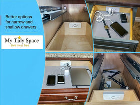 Retractable arm deployed for tidy cables and easy access.