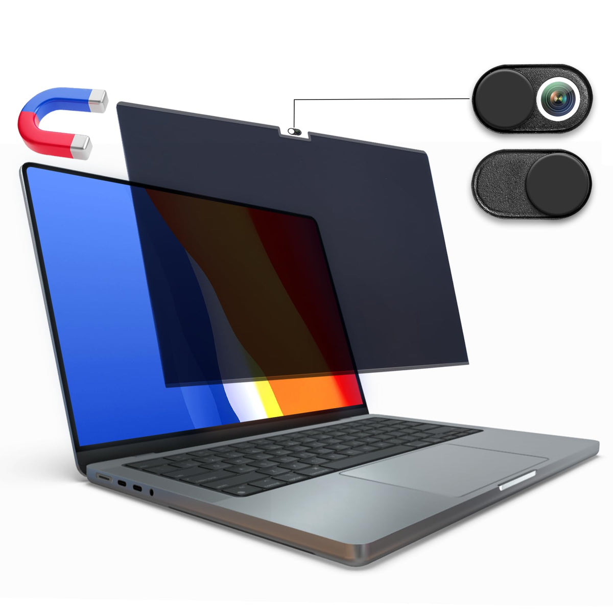 Generic Magnetic Privacy Screen on MacBook Pro 16-inch for private viewing.