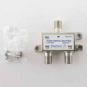 Generic MoCA 2.5 2-Way splitter side angle emphasizing low insertion loss.