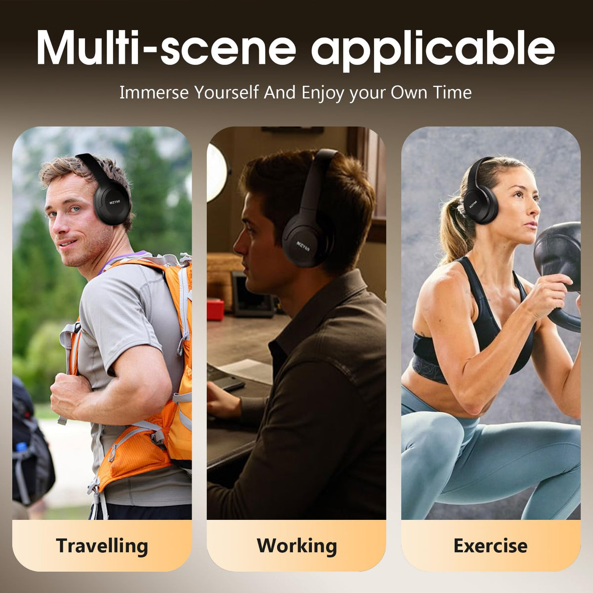 Generic MZYMI wireless over-ear headphones Bluetooth 5.3 for seamless pairing.