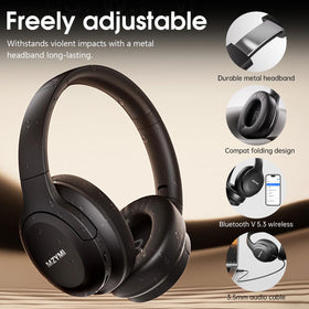 Generic MZYMI wireless over-ear headphones with microphone for calls and meetings.