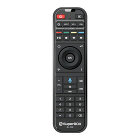 Generic Original Super Box RC-200 remote held in hand for easy control.