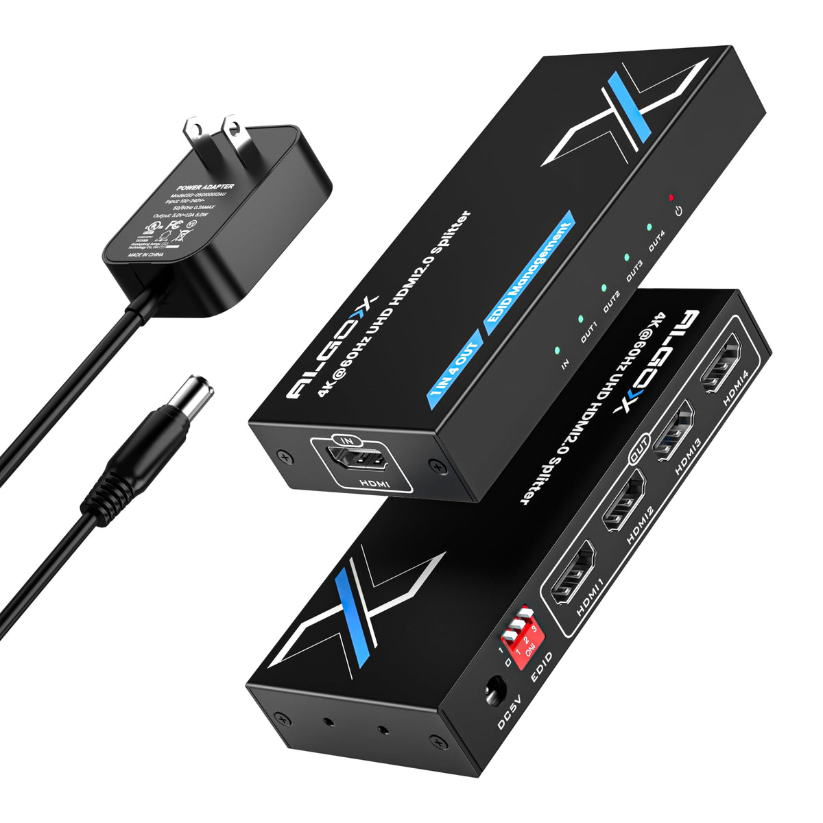 Generic package contents layout with power adapter wall-mount kit and user manual included