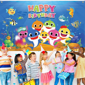 Generic polyester shark ocean backdrop with vivid colors for quick setup and reuse.