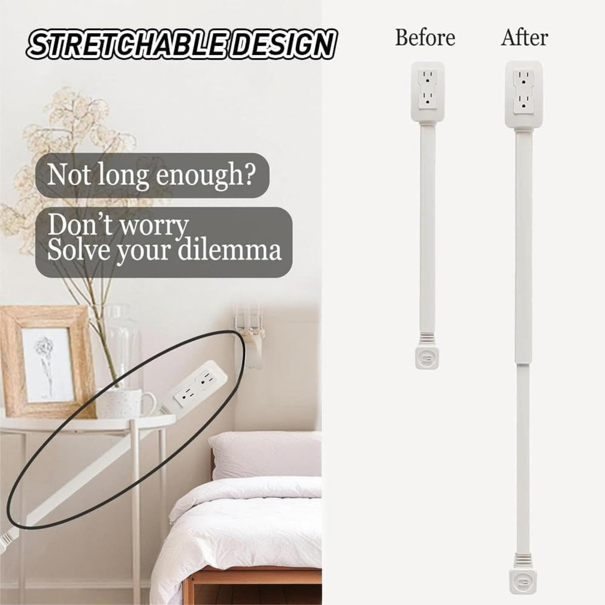 Generic extender behind a couch showing easy reach to outlets
