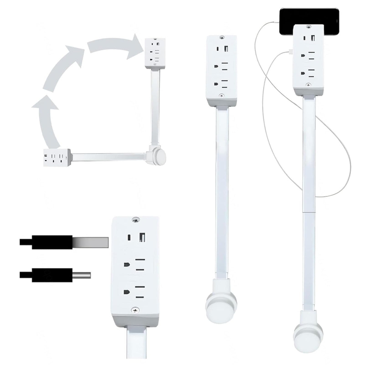 Generic rotating outlet extender with USB-A, USB-C and two AC outlets for versatile charging